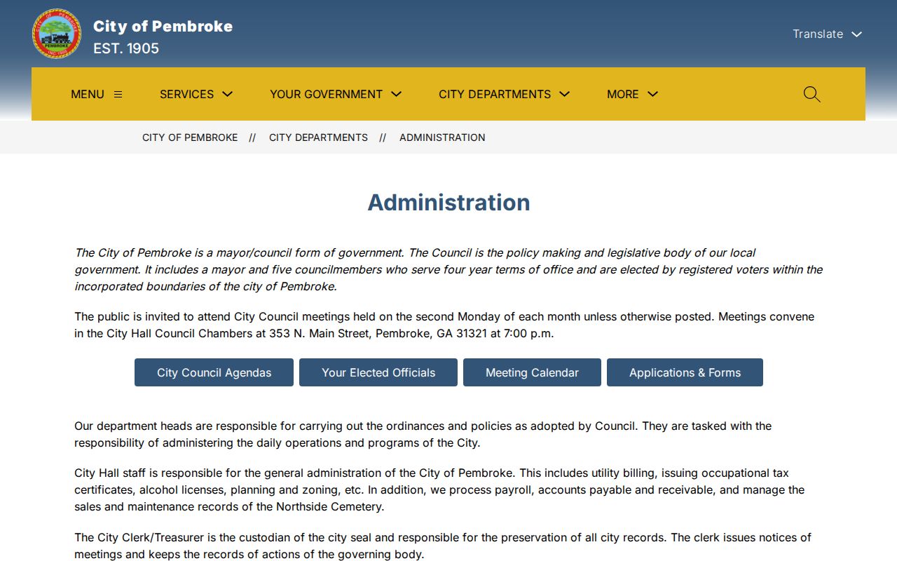 Pembroke warrant records City Hall clerk contact